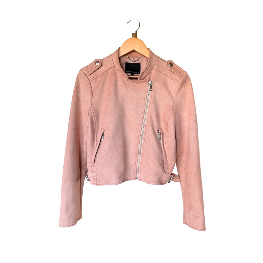 Banana Republic Vegan Suede Moto Jacket S Blush Pink Cropped Coquette Soft Girl